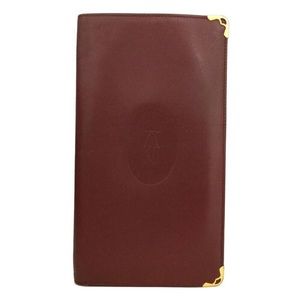Authentic Cartier Leather Bifold Vintage Must De Wallet Bordeaux